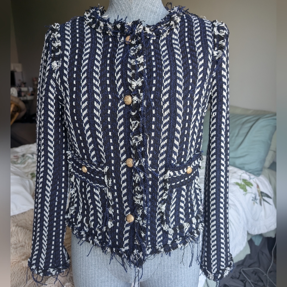 Jealous Tomato Navy and Cream Striped Blazer